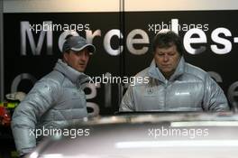 11.04.2008 Hockenheim, Germany,  Ralf Schumacher (GER), Mücke Motorsport AMG Mercedes, Portrait (left), talking with Norbert Haug (GER), Sporting Director Mercedes-Benz (right) - DTM 2008 at Hockenheimring
