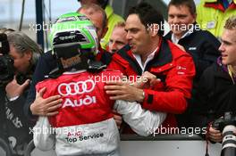 13.04.2008 Hockenheim, Germany,  Hans-Jurgen Abt (GER), Teamchef Abt-Audi, congratulates Timo Scheider (GER), Audi Sport Team Abt, Portrait (2nd) - DTM 2008 at Hockenheimring