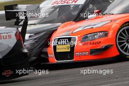 13.04.2008 Hockenheim, Germany,  Christijan Albers (NED), TME, Audi A4 DTM next to Ralf Schumacher (GER), Mücke Motorsport AMG Mercedes, AMG Mercedes C-Klasse in the Spitzkehre. They touched and Albers car were damaged and drop out therefore.- BLOW UP IMAGE. - DTM 2008 at Hockenheimring
