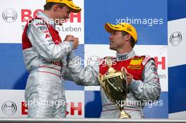 13.04.2008 Hockenheim, Germany,  Podium, Mattias Ekström (SWE), Audi Sport Team Abt Sportsline, Portrait (1st, left) and Tom Kristensen (DNK), Audi Sport Team Abt, Portrait (3rd, right) - DTM 2008 at Hockenheimring