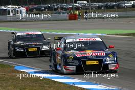 13.04.2008 Hockenheim, Germany,  Mattias Ekström (SWE), Audi Sport Team Abt Sportsline, Audi A4 DTM, leads Timo Scheider (GER), Audi Sport Team Abt, Audi A4 DTM - DTM 2008 at Hockenheimring