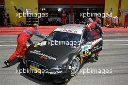 03.05.2008 Scarperia, Italy,  Timo Scheider (GER), Audi Sport Team Abt, Audi A4 DTM pushed back into the garage - DTM 2008 at Mugello