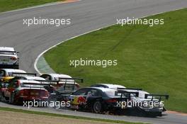 04.05.2008 Scarperia, Italy,  Mike Rockenfeller (GER), Audi Sport Team Rosberg, Audi A4 DTM and Martin Tomczyk (GER), Audi Sport Team Abt Sportsline, Audi A4 DTM crash - DTM 2008 at Mugello