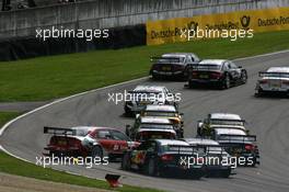 04.05.2008 Scarperia, Italy,  startcrash between Mike Rockenfeller (GER), Audi Sport Team Rosberg, Audi A4 DTM, Martin Tomczyk (GER), Audi Sport Team Abt Sportsline, Audi A4 DTM and Bruno Spengler (CAN), Team HWA AMG Mercedes, AMG Mercedes C-Klasse - DTM 2008 at Mugello