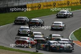 04.05.2008 Scarperia, Italy,  startcrash between Mike Rockenfeller (GER), Audi Sport Team Rosberg, Audi A4 DTM, Martin Tomczyk (GER), Audi Sport Team Abt Sportsline, Audi A4 DTM, Bruno Spengler (CAN), Team HWA AMG Mercedes, AMG Mercedes C-Klasse - DTM 2008 at Mugello