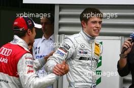 17.05.2008 Klettwitz, Germany,  Timo Scheider (GER), Audi Sport Team Abt, Portrait (left), congratulates Paul di Resta (GBR), Team HWA AMG Mercedes, Portrait (right), with his pole position - DTM 2008 at Lausitzring