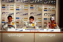 17.05.2008 Klettwitz, Germany,  Top 3 from qualifying: Paul di Resta (GBR), Team HWA AMG Mercedes, Portrait (1st, center), Bruno Spengler (CDN), Team HWA AMG Mercedes, Portrait (2nd, left) and Timo Scheider (GER), Audi Sport Team Abt, Portrait (3rd, right) - DTM 2008 at Lausitzring