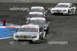 18.05.2008 Klettwitz, Germany,  Bruno Spengler (CDN), Team HWA AMG Mercedes, AMG Mercedes C-Klasse, leads Timo Scheider (GER), Audi Sport Team Abt, Audi A4 DTM, Mattias Ekström (SWE), Audi Sport Team Abt Sportsline, Audi A4 DTM, Martin Tomczyk (GER), Audi Sport Team Abt Sportsline, Audi A4 DTM and Jamie Green (GBR), Team HWA AMG Mercedes, AMG Mercedes C-Klasse. He would later loose this position due to a slower pitstop - DTM 2008 at Lausitzring