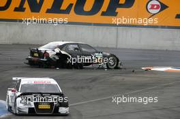 18.05.2008 Klettwitz, Germany,  The heavily damaged car of Markus Winkelhock (GER), Audi Sport Team Rosberg, Audi A4 DTM, after a tyre failure sent him into the wall while breaking for the first corner - DTM 2008 at Lausitzring