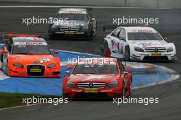 18.05.2008 Klettwitz, Germany,  Gary Paffett (GBR), Persson Motorsport AMG Mercedes, AMG-Mercedes C-Klasse, Christijan Albers (NED), TME, Audi A4 DTM, Susie Stoddart (GBR), Persson Motorsport AMG Mercedes, AMG Mercedes C-Klasse and Ralf Schumacher (GER), Mücke Motorsport AMG Mercedes, AMG Mercedes C-Klasse, running wide at the first corner - DTM 2008 at Lausitzring
