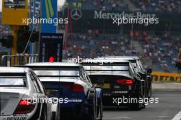 26.07.2008 Nürburg, Germany,  Cars lining up at the pit exit before the start of the session - DTM 2008 at Nürburgring