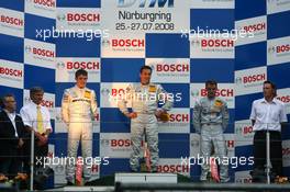 27.07.2008 Nürburg, Germany,  Podium, Bernd Schneider (GER), Team HWA AMG Mercedes, Portrait (1st, center), Paul di Resta (GBR), Team HWA AMG Mercedes, Portrait (2nd, left), Jamie Green (GBR), Team HWA AMG Mercedes, Portrait (3rd, right). - DTM 2008 at Nürburgring
