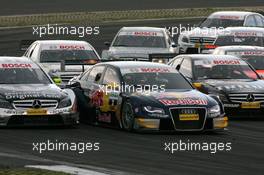 27.07.2008 Nürburg, Germany,  Close at the start of the race, with Martin Tomczyk (GER), Audi Sport Team Abt Sportsline, Audi A4 DTM, in a Mercedes snadwich of Bernd Schneider (GER), Team HWA AMG Mercedes, AMG Mercedes C-Klasse (left), Ralf Schumacher (GER), Mücke Motorsport AMG Mercedes, AMG Mercedes C-Klasse (right) and Jamie Green (GBR), Team HWA AMG Mercedes, AMG Mercedes C-Klasse (back) - DTM 2008 at Nürburgring