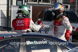 25.10.2008 Hockenheim, Germany,  (left) Timo Scheider (GER), Audi Sport Team Abt, Audi A4 DTM congratulates (right) Mattias Ekström (SWE), Audi Sport Team Abt Sportsline, Audi A4 DTM with his poleposition. - DTM 2008 at Hockenheimring, Germany