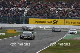 26.10.2008 Hockenheim, Germany,  Timo Scheider (GER), Audi Sport Team Abt, Audi A4 DTM leads Jamie Green (GBR), Team HWA AMG Mercedes, AMG Mercedes C-Klasse, Paul di Resta (GBR), Team HWA AMG Mercedes, AMG Mercedes C-Klasse - DTM 2008 at Hockenheimring, Germany