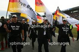 26.10.2008 Hockenheim, Germany,  Team members with German flags and T-shirts with the text: Bye, bye Bernd! - DTM 2008 at Hockenheimring, Germany
