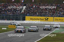 26.10.2008 Hockenheim, Germany,  Mattias Ekstroem (SWE), Audi Sport Team Abt Sportsline, Audi A4 DTM leads Paul di Resta (GBR), Team HWA AMG Mercedes, AMG Mercedes C-Klasse and Timo Scheider (GER), Audi Sport Team Abt, Audi A4 DTM - DTM 2008 at Hockenheimring, Germany