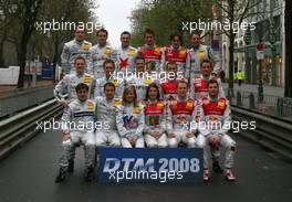05.04.2008 Dusseldorf, Germany,  17 of the 19 drivers in the DTM in 2008. Top row, from left to right: Paul di Resta (GBR), Team HWA AMG Mercedes, Jamie Green (GBR), Team HWA AMG Mercedes, Gary Paffett (GBR), Persson Motorsport AMG Mercedes, Oliver Jarvis (GBR), Audi Sport Team Phoenix, Markus Winkelhock (GER), Audi Sport Team Rosberg, Christian Albers (NED), TME/ Middle row, from left to right: Maro Engel (GER), Mücke Motorsport AMG Mercedes, Mathias Lauda (AUT), Persson Motorsport AMG Mercedes, Ralf Schumacher (GER), Mücke Motorsport AMG Mercedes, Tom Kristensen (DNK), Audi Sport Team Abt Sportsline, Timo Scheider (GER), Audi Sport Team Abt Sportsline. Bottom row, from left to right: Bruno Spengler (CDN), Team HWA AMG Mercedes, Bernd Schneider (GER), Team HWA AMG Mercedes, Susie Stoddart (GBR), Mücke Motorsport AMG Mercedes, Katherine Legge (GBR), TME, Mattias Ekström (SWE), Audi Sport Team Abt Sportsline, Martin Tomczyk (GER), Audi Sport Team Abt Sportsline. Not on the picture: Mike Rockenfeller (GER), Aud