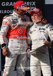 16.03.2008 Melbourne, Australia,  Lewis Hamilton (GBR), McLaren Mercedes and Nico Rosberg (GER), WilliamsF1 Team - Formula 1 World Championship, Rd 1, Australian Grand Prix, Sunday Podium