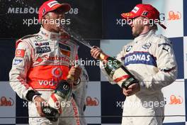 16.03.2008 Melbourne, Australia,  Nick Heidfeld (GER), BMW Sauber F1 Team, Lewis Hamilton (GBR), McLaren Mercedes, Nico Rosberg (GER), WilliamsF1 Team - Formula 1 World Championship, Rd 1, Australian Grand Prix, Sunday Podium