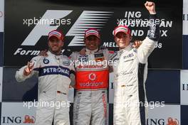 16.03.2008 Melbourne, Australia,  Nick Heidfeld (GER), BMW Sauber F1 Team, Lewis Hamilton (GBR), McLaren Mercedes, Nico Rosberg (GER), WilliamsF1 Team - Formula 1 World Championship, Rd 1, Australian Grand Prix, Sunday Podium