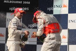 16.03.2008 Melbourne, Australia,  Nick Heidfeld (GER), BMW Sauber F1 Team , Lewis Hamilton (GBR), McLaren Mercedes - Formula 1 World Championship, Rd 1, Australian Grand Prix, Sunday Podium