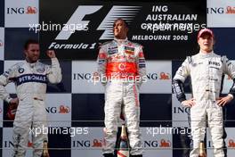 16.03.2008 Melbourne, Australia,  Nick Heidfeld (GER), BMW Sauber F1 Team, Lewis Hamilton (GBR), McLaren Mercedes, Nico Rosberg (GER), WilliamsF1 Team - Formula 1 World Championship, Rd 1, Australian Grand Prix, Sunday Podium