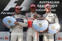 16.03.2008 Melbourne, Australia,  Nick Heidfeld (GER), BMW Sauber F1 Team, Lewis Hamilton (GBR), McLaren Mercedes, Nico Rosberg (GER), WilliamsF1 Team - Formula 1 World Championship, Rd 1, Australian Grand Prix, Sunday Podium