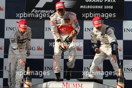 16.03.2008 Melbourne, Australia,  Nick Heidfeld (GER), BMW Sauber F1 Team, Lewis Hamilton (GBR), McLaren Mercedes, Nico Rosberg (GER), WilliamsF1 Team - Formula 1 World Championship, Rd 1, Australian Grand Prix, Sunday Podium