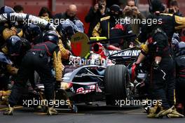 02.02.2008 Barcelona, Spain,  Sebastian Vettel (GER), Scuderia Toro Rosso during pitstop - Formula 1 Testing, Barcelona