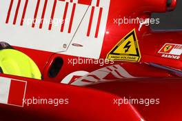 17.11.2008 Barcelona, Spain,  Ferrari have a warning sticker, Danger, High Voltage - Formula 1 Testing, Barcelona