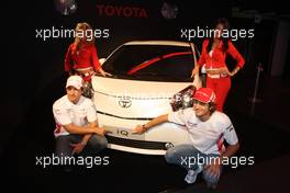 05.09.2008 Francorchamps, Belgium,  Jarno Trulli (ITA), Toyota Racing and Timo Glock (GER), Toyota F1 Team with a Toyota IQ - Formula 1 World Championship, Rd 13, Belgian Grand Prix, Friday