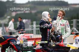 07.09.2008 Francorchamps, Belgium,  David Coulthard (GBR), Red Bull Racing and Jenson Button (GBR), Honda Racing F1 Team - Formula 1 World Championship, Rd 13, Belgian Grand Prix, Sunday Podium