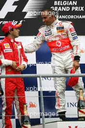 07.09.2008 Francorchamps, Belgium,  Felipe Massa (BRA), Scuderia Ferrari, Lewis Hamilton (GBR), McLaren Mercedes - Formula 1 World Championship, Rd 13, Belgian Grand Prix, Sunday Podium