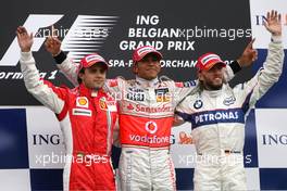 07.09.2008 Francorchamps, Belgium,  Felipe Massa (BRA), Scuderia Ferrari, Lewis Hamilton (GBR), McLaren Mercedes, Nick Heidfeld (GER), BMW Sauber F1 Team  - Formula 1 World Championship, Rd 13, Belgian Grand Prix, Sunday Podium