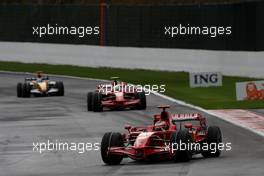 07.09.2008 Francorchamps, Belgium,  Kimi Raikkonen (FIN), Räikkönen, Scuderia Ferrari, F2008 leads Felipe Massa (BRA), Scuderia Ferrari, F2008 - Formula 1 World Championship, Rd 13, Belgian Grand Prix, Sunday Race