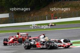07.09.2008 Francorchamps, Belgium,  Lewis Hamilton (GBR), McLaren Mercedes, MP4-23 leads Felipe Massa (BRA), Scuderia Ferrari - Formula 1 World Championship, Rd 13, Belgian Grand Prix, Sunday Race