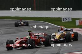 07.09.2008 Francorchamps, Belgium,  Felipe Massa (BRA), Scuderia Ferrari, F2008 and Fernando Alonso (ESP), Renault F1 Team, R28 - Formula 1 World Championship, Rd 13, Belgian Grand Prix, Sunday Race