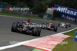 07.09.2008 Francorchamps, Belgium,  Sebastian Bourdais (FRA), Scuderia Toro Rosso, STR03 leads Mark Webber (AUS), Red Bull Racing, RB4 - Formula 1 World Championship, Rd 13, Belgian Grand Prix, Sunday Race