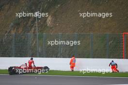 07.09.2008 Francorchamps, Belgium,  Kimi Raikkonen (FIN), Räikkönen, Scuderia Ferrari retires from the race after a crash - Formula 1 World Championship, Rd 13, Belgian Grand Prix, Sunday Race