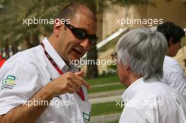 04.04.2008 Sakhir, Bahrain,  Bruno Michel (FRA) GP2 CEO talks with Bernie Ecclestone (GBR) - Formula 1 World Championship, Rd 3, Bahrain Grand Prix, Friday