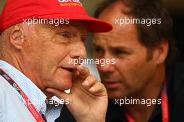 05.04.2008 Sakhir, Bahrain,  Niki Lauda (AUT), Former F1 world champion and RTL TV and Gerhard Berger (AUT), Scuderia Toro Rosso, 50% Team Co Owner - Formula 1 World Championship, Rd 3, Bahrain Grand Prix, Saturday