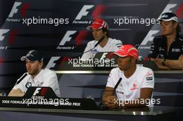 03.04.2008 Sakhir, Bahrain,  Jarno Trulli (ITA), Toyota Racing, Nico Rosberg (GER), WilliamsF1 Team, Nick Heidfeld (GER), BMW Sauber F1 Team and Lewis Hamilton (GBR), McLaren Mercedes - Formula 1 World Championship, Rd 3, Bahrain Grand Prix, Thursday Press Conference