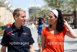 03.04.2008 Sakhir, Bahrain,  Sebastian Vettel (GER), Scuderia Toro Rosso and  Tanja Bauer, Premiere TV - Formula 1 World Championship, Rd 3, Bahrain Grand Prix, Thursday