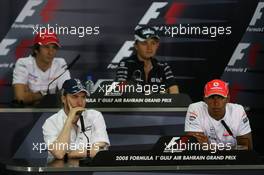 03.04.2008 Sakhir, Bahrain,  Jarno Trulli (ITA), Toyota Racing, Nico Rosberg (GER), WilliamsF1 Team, Nick Heidfeld (GER), BMW Sauber F1 Team and Lewis Hamilton (GBR), McLaren Mercedes - Formula 1 World Championship, Rd 3, Bahrain Grand Prix, Thursday Press Conference