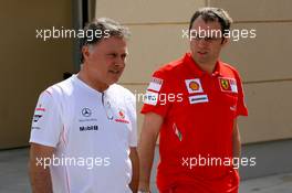 03.04.2008 Sakhir, Bahrain,  Dave Ryan (GBR), McLaren Mercedes, Team Manager with Stefano Domenicali (ITA), Scuderia Ferrari, Director - Formula 1 World Championship, Rd 3, Bahrain Grand Prix, Thursday