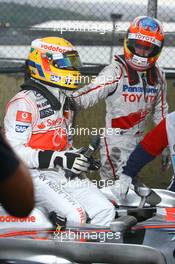 02.11.2008 Sao Paulo, Brazil,  2008 World Champion Lewis Hamilton (GBR), McLaren Mercedes and Timo Glock (GER), Toyota F1 Team - Formula 1 World Championship, Rd 18, Brazilian Grand Prix, Sunday Podium