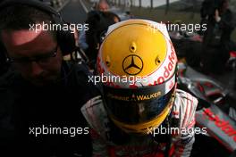 02.11.2008 Sao Paulo, Brazil,  Lewis Hamilton (GBR), McLaren Mercedes on parc ferme - Formula 1 World Championship, Rd 18, Brazilian Grand Prix, Sunday Race
