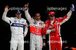 07.06.2008 Montreal, Canada,  l-r, 2nd, Robert Kubica (POL),  BMW Sauber F1 Team, 1stm Lewis Hamilton (GBR), McLaren Mercedes, 3rd, Kimi Raikkonen (FIN), Räikkönen, Scuderia Ferrari  - Formula 1 World Championship, Rd 7, Canadian Grand Prix, Saturday Qualifying