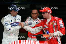 07.06.2008 Montreal, Canada,  Pole postion to Lewis Hamilton (GBR), McLaren Mercedes with2nd position Robert Kubica (POL),  BMW Sauber F1 Team and 3rd place Kimi Raikkonen (FIN), Räikkönen, Scuderia Ferrari - Formula 1 World Championship, Rd 7, Canadian Grand Prix, Saturday Qualifying